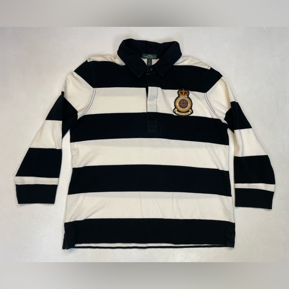 Polo Ralph Lauren Tops - Polo Ralph Lauren Rugby Polo Shirt Women XL Black White Crest Logo 3/4 Sleeve